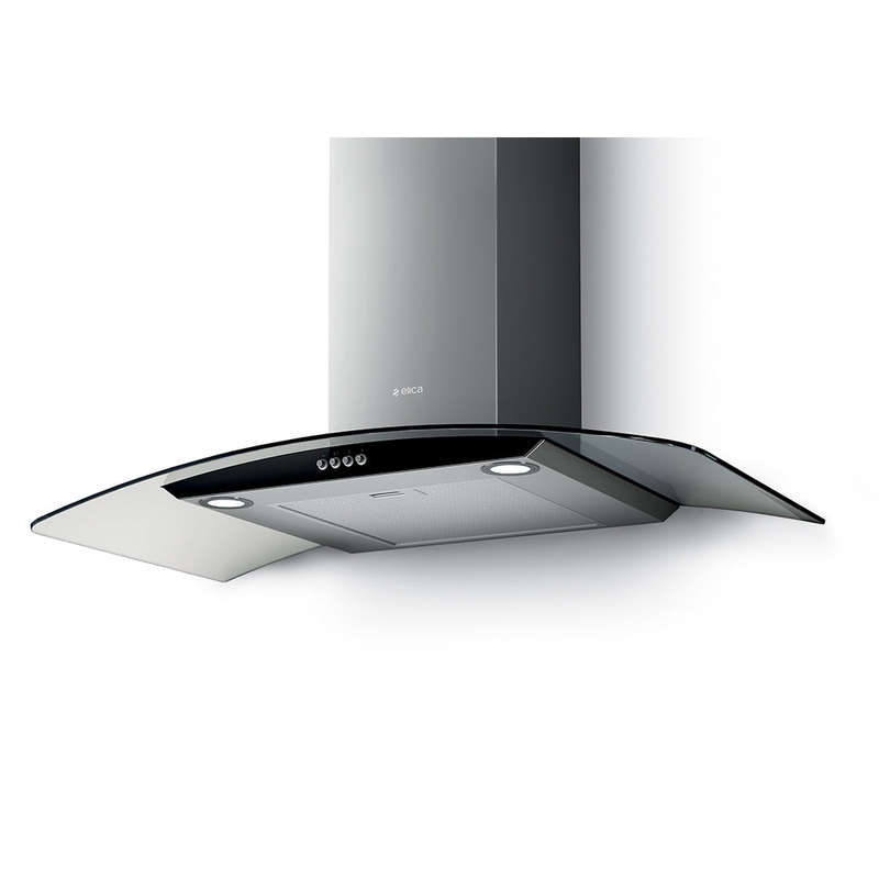 Elica 90 Cm Curved Glass Cooker Hood Black Glass F