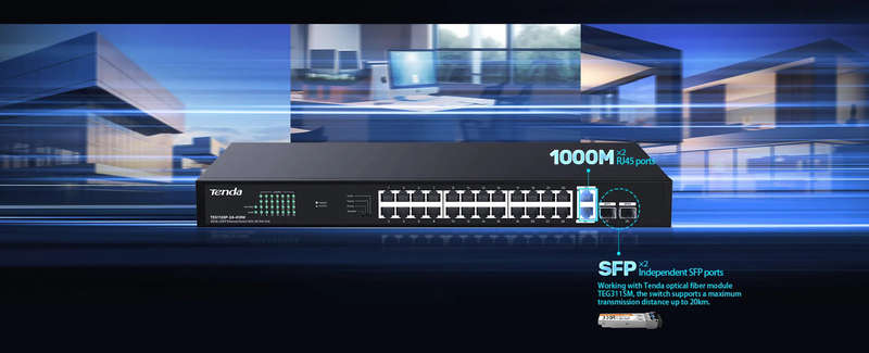 Tenda 26GE And 2SFP Ethernet Switch With 24-Port PoE