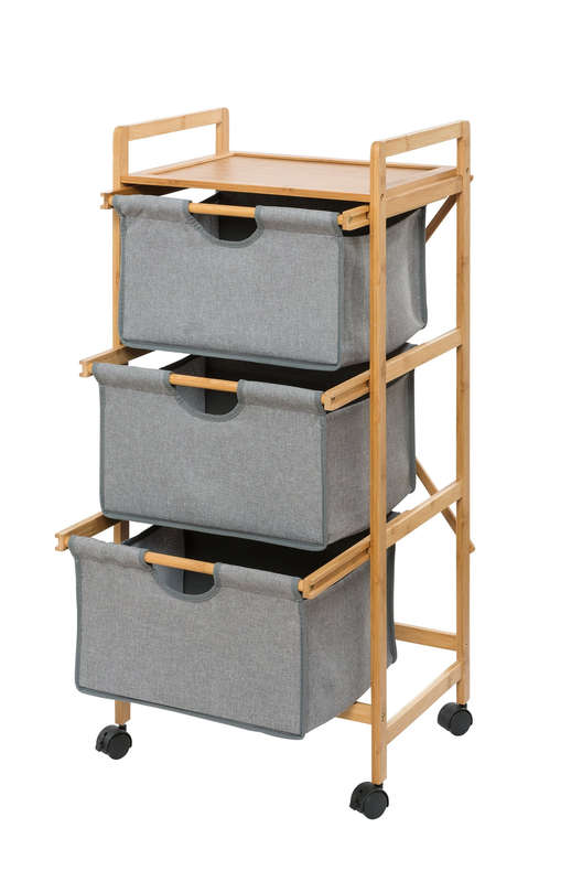 Laundry Trolley 3 Drawer Bahari Bamboo Grey