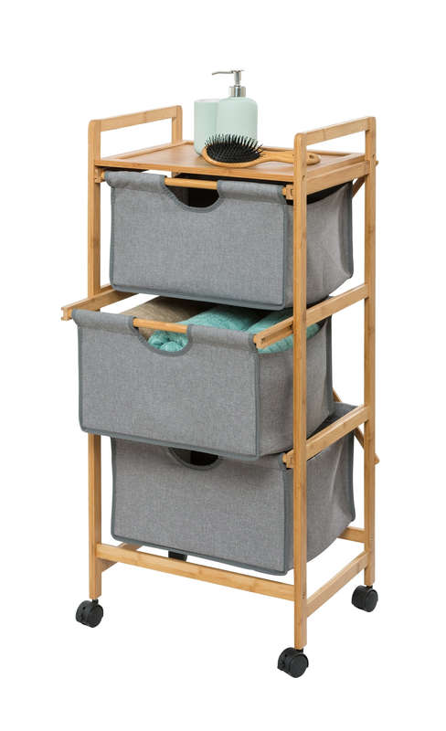 Laundry Trolley 3 Drawer Bahari Bamboo Grey
