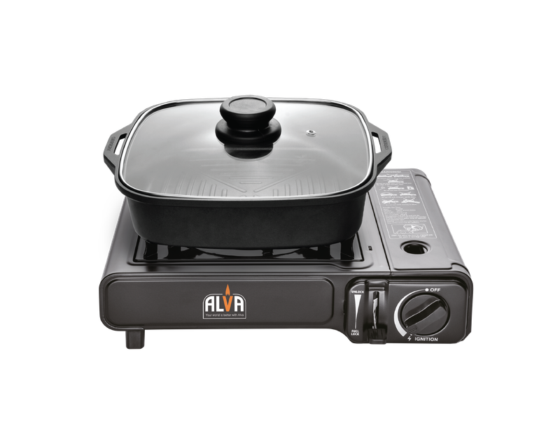 Single Burner Butane Canister Stove + Cooking Pot & Lid