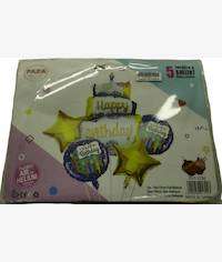 Casey 5pc Blue and Gold Themed Birthday Balloon Set