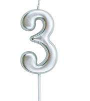 Casey 10cm Silver Numerical Birthday Candle Nr.3 Retail