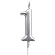 Casey 10cm Silver Numerical Birthday Candle Nr.1 Retail