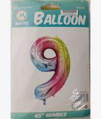 Casey 102cm Rainbow Balloon Number.9 Retail Packaging No