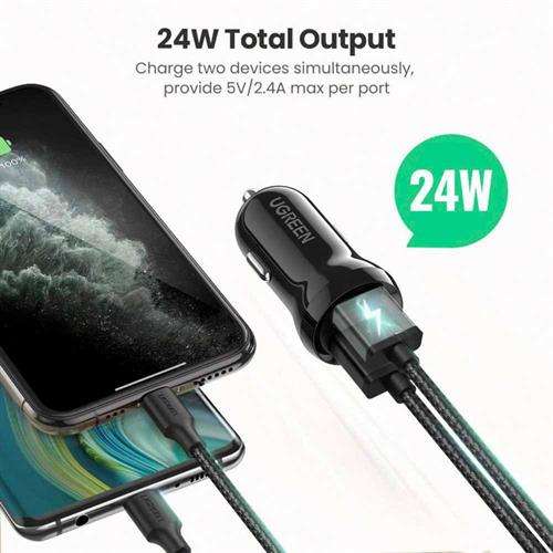 Ugreen 12V 4.8A 24W Dual USB Car Charger - Cigarette Lighter Adapter Mini Car Phone Charger