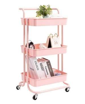 Monaco 3 Tier Kitchen Stoarge Rack With Wheels - Pink
