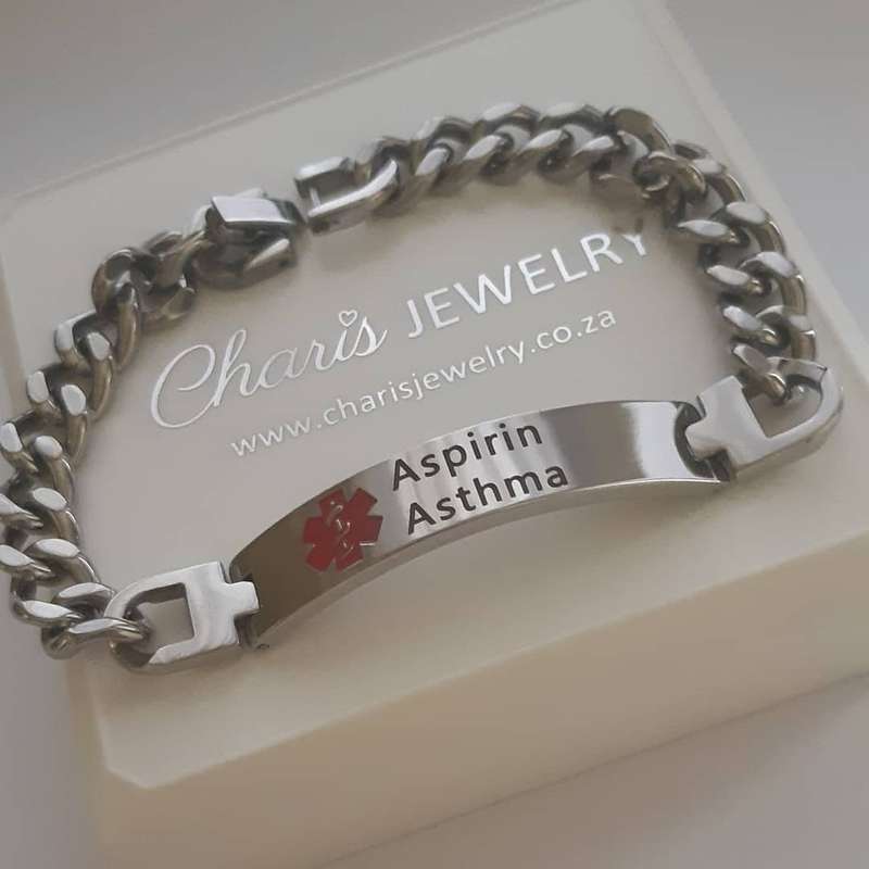 EJ98 - CBA101354 - Men's Personalized Medical Alert Bracelet, Titanium Steel