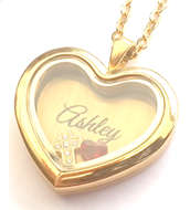FL19 - Personalized Name Floating Locket Necklace, in silver or ... - Silver Tone Plain Heart Locket