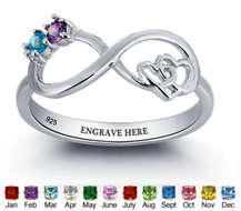 N282-CRI101783 - 925 Sterling Silver Personalized Birthstones & inside wording infinity ring