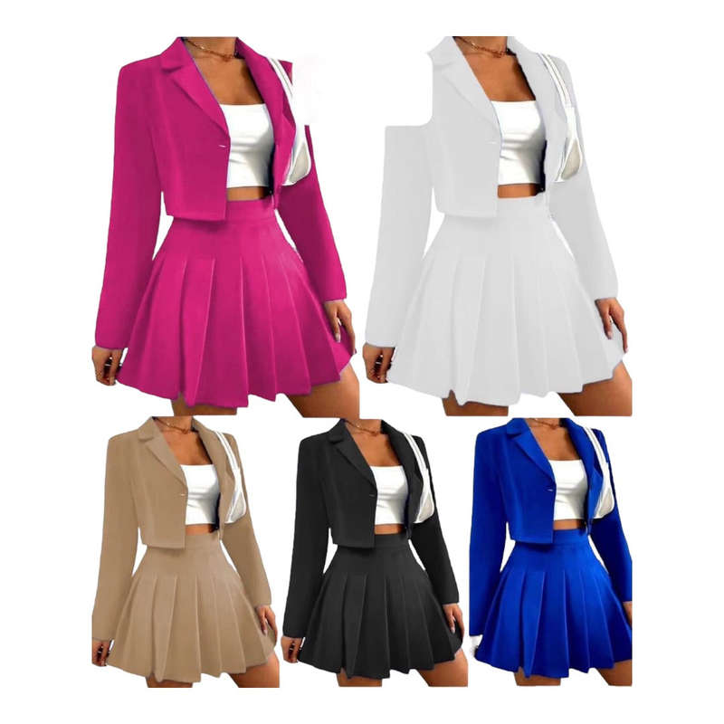 Single Button Blazer & Pleated Skirt