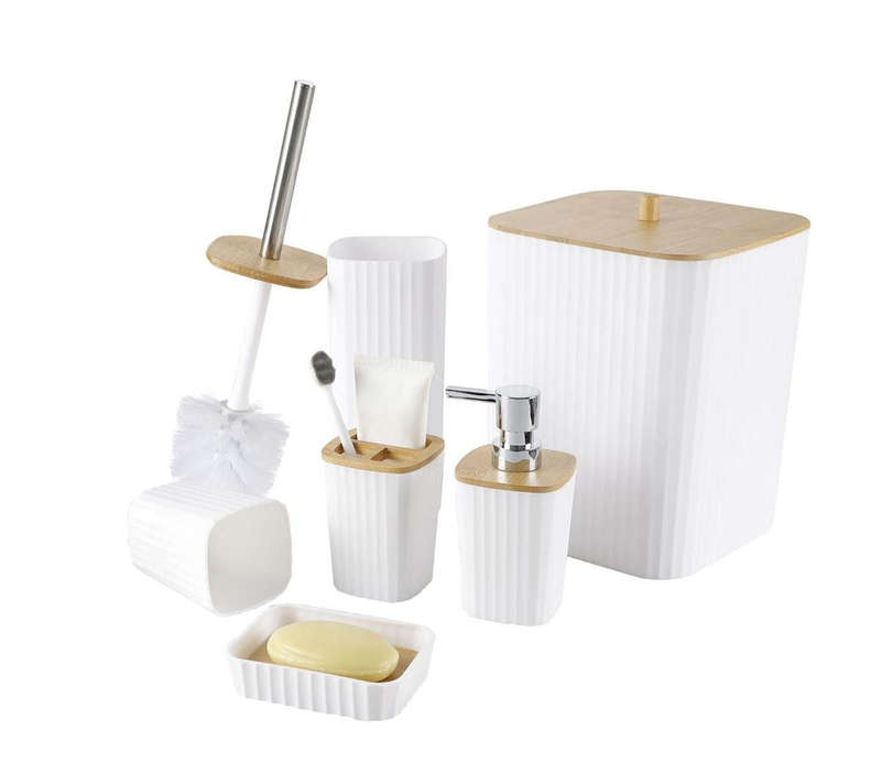 Luxurious 6-Piece Bathroom Accessories Set With Wooden Lid