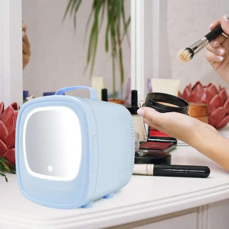 Mini Fridge Portable Beauty Cosmetics LED Mirror Makeup Refrigerator Cooler 6Litre White Only