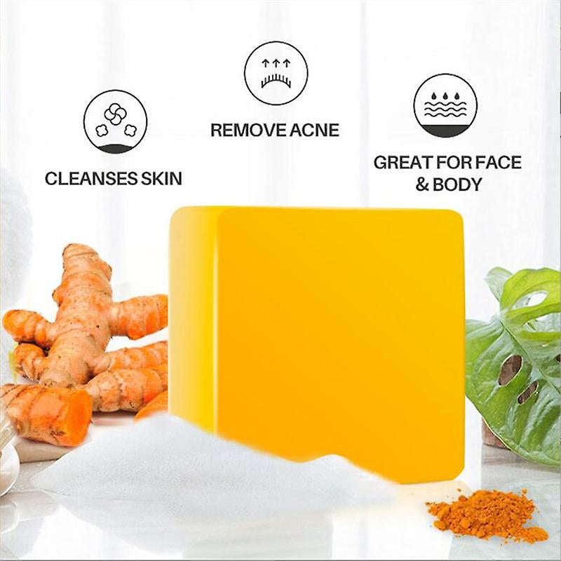 Turmeric Soap Face Cleansing Anti Acne Skin Brighten Remove Pimples Dark Spot Lightening Handmade...