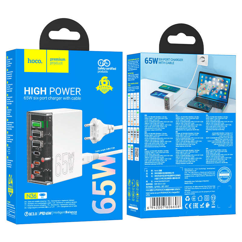 Network Charging Station Hoco N36 Fuerza PD 3USB/3Type-C 65W (white)