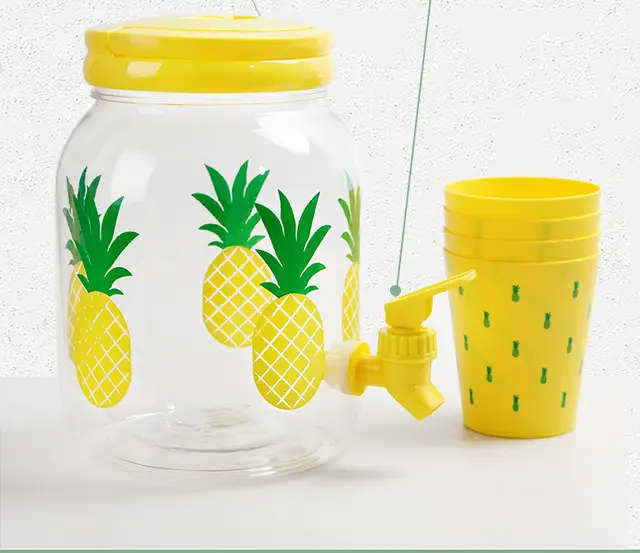 Ice Cold Beverage Dispenser Jug Cocktail Jar Party Pitcher with 4 Cups