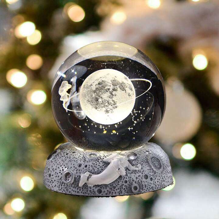 3D Galaxy Crystal Ball LED Night Light with USB Resin Base  Solar System Lamp