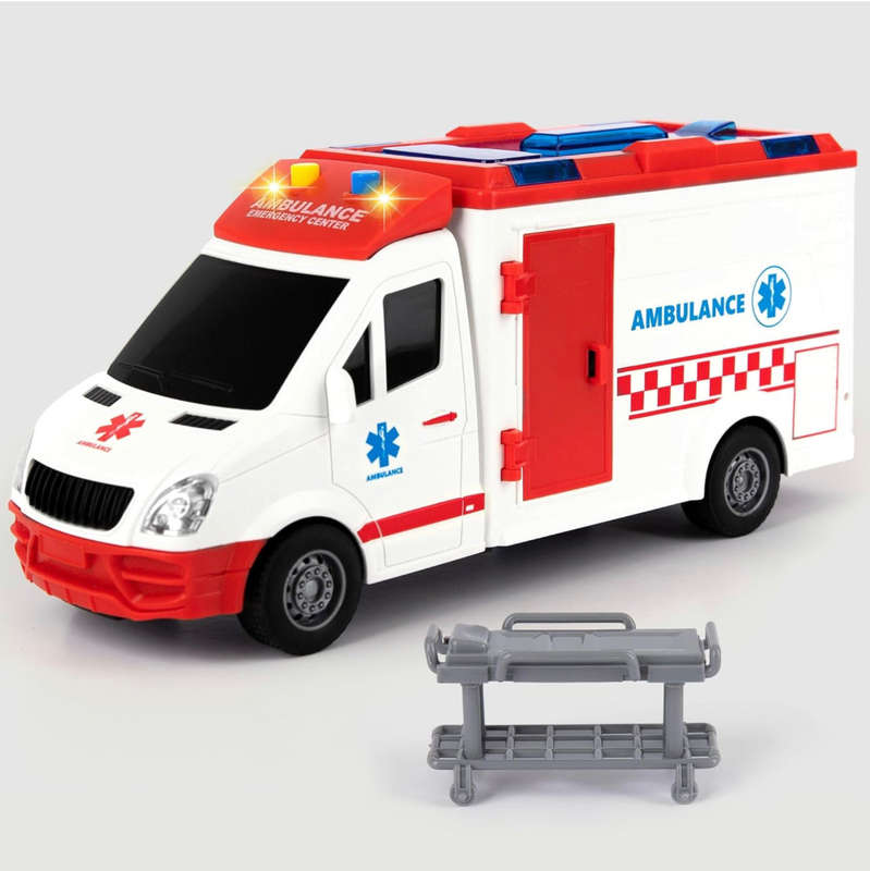 Ambulance Toy Truck for Kids ,Lights & Siren, Friction-Powered 1/16 Scale Rescue Toy Ambulance, E...