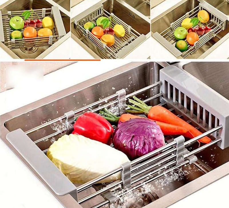 Expandable Dish Drying Rack, Utensil Holder over Sink Stainless Steel Dish Drainer Holder Functio...