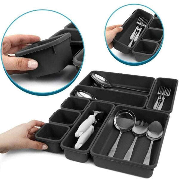 MHome 8-Piece Interlocking Plastic Drawer Organizer Set  Desk, Cutlery, Makeup, Office, and Ba...