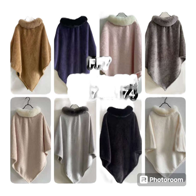 New Winter Women's Knitted Ponchos Faux Fur Collar Pullovers Cape Sweater Poncho- Various Colours