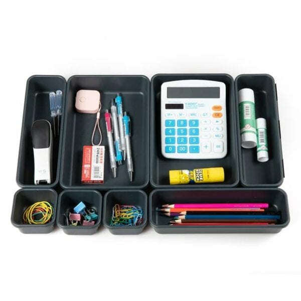 MHome 8-Piece Interlocking Plastic Drawer Organizer Set  Desk, Cutlery, Makeup, Office, and Ba...