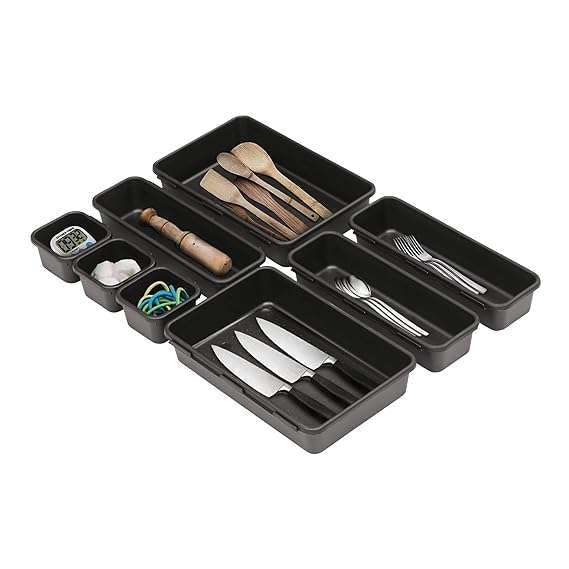 MHome 8-Piece Interlocking Plastic Drawer Organizer Set  Desk, Cutlery, Makeup, Office, and Ba...