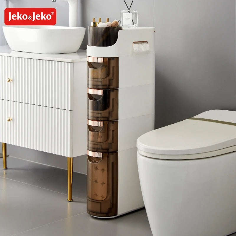 Rolling Narrow Storage Cabinet for Bedroom Kitchen Small Space, Gap Floor Cabinets with Clear Dra...