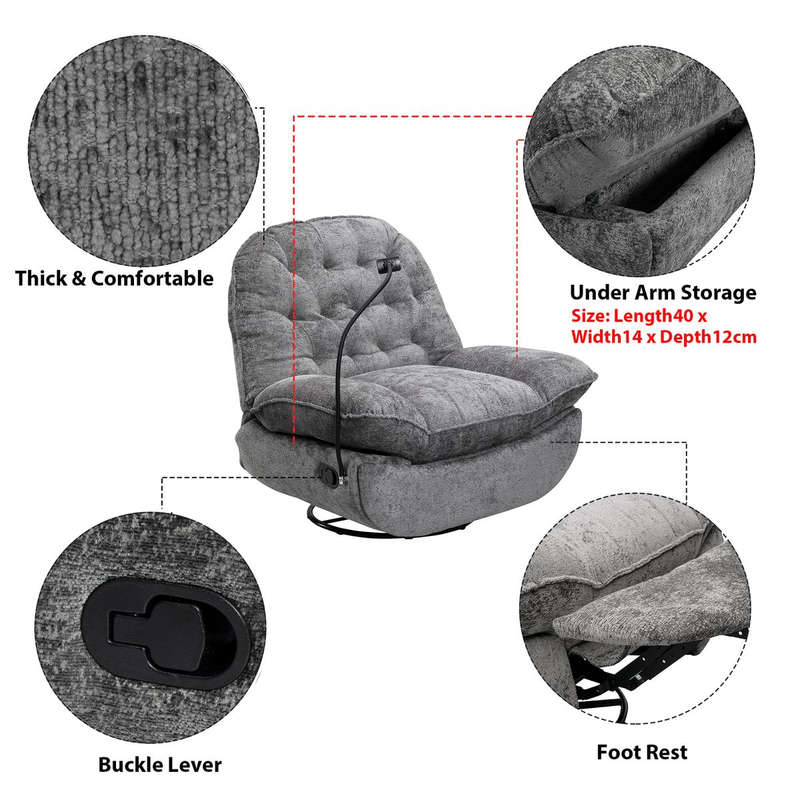 MHome Swivel Rocker Recliner Chair with Adjustable Backrest Footrest
