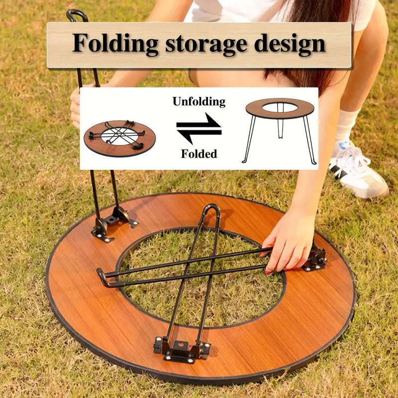 MHome Round Barbecue Fire Pit Table  Foldable Outdoor BBQ Grill Table