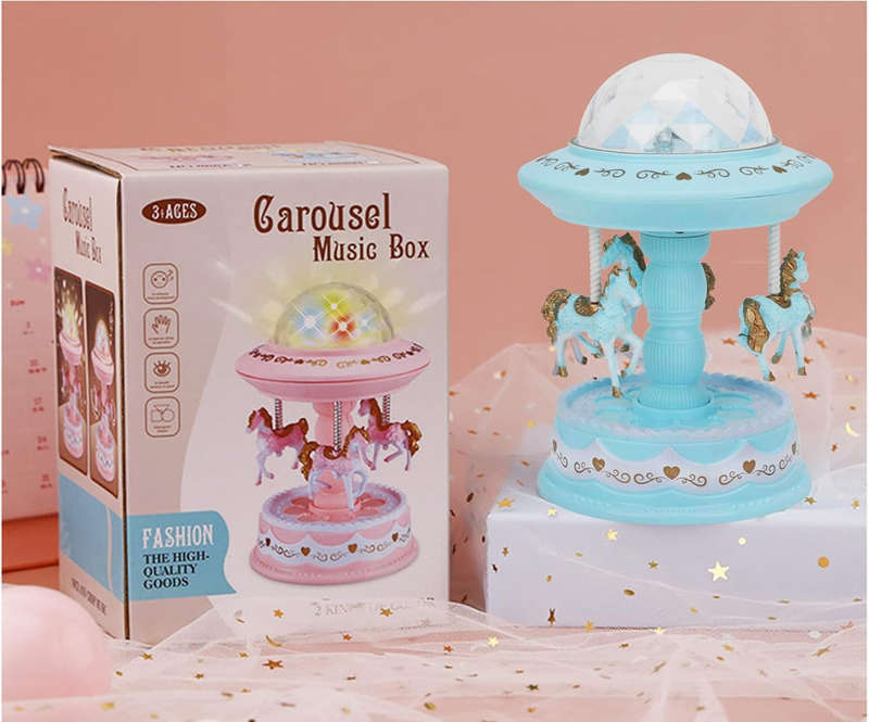 Carousel Music Box Starry Sky Projector Lamp European Wrapped Rocking Horse Music Box Christmas C...