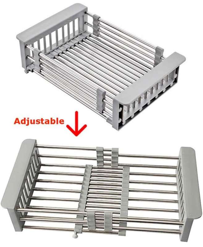Expandable Dish Drying Rack, Utensil Holder over Sink Stainless Steel Dish Drainer Holder Functio...