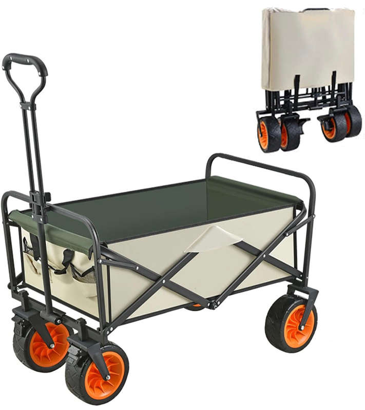 Collapsible Folding Wagon, Heavy Duty Utility Wagon Cart Foldable Collapsible Wagon With All-Terr...