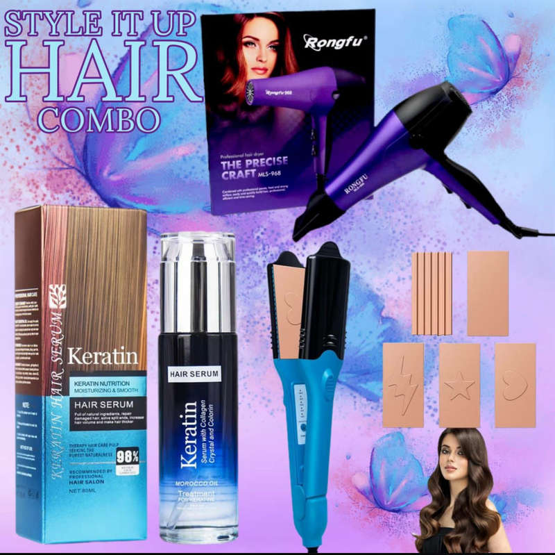 Keratin MegaCombo Deal Professional Hair Styling Combo  3-in-1 Salon-Grade Set