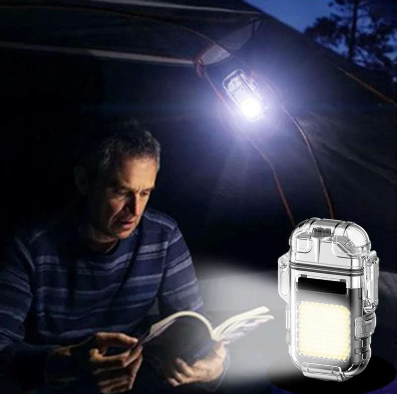 Rechargeable Mini Hook Flashlight with Windproof Multipurpose Lighter + Type C Charging Cord