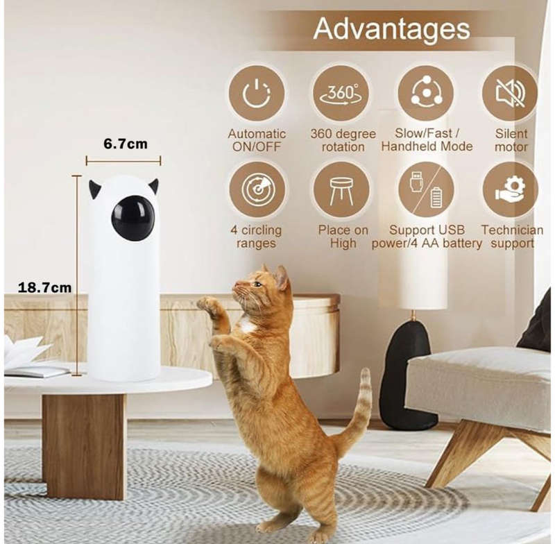 MTech Automatic Cat Laser Toy  Interactive USB & Battery Powered Pet Laser With 3 Modes, Auto ...