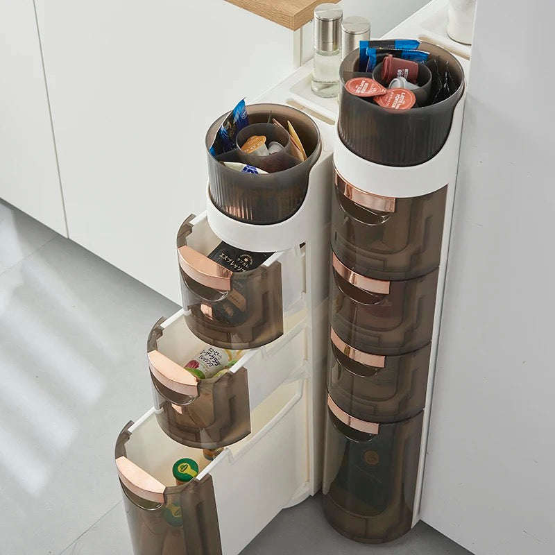 Rolling Narrow Storage Cabinet for Bedroom Kitchen Small Space, Gap Floor Cabinets with Clear Dra...