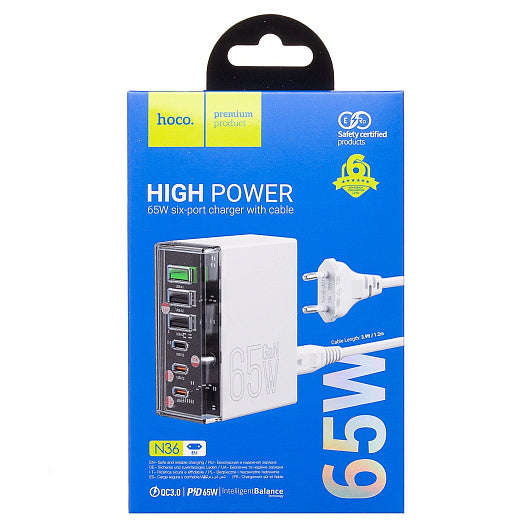 Network Charging Station Hoco N36 Fuerza PD 3USB/3Type-C 65W (white)