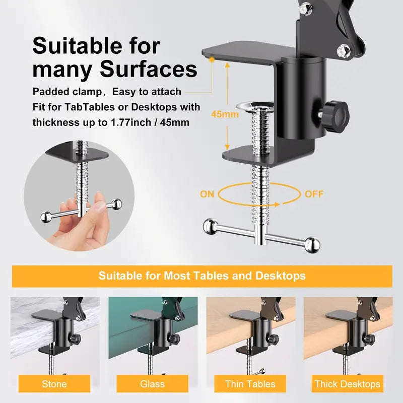 360° Cell Phone Stand Tablet Clamps Rotating Holder Lazy Bracket For Desk Height Adjustable Broa...