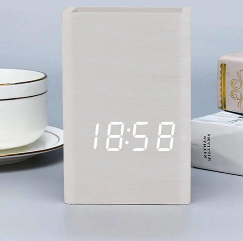 MTech Pen Holder Clock LED Electronic Clock Desktop Pen Holder Student Stationery.