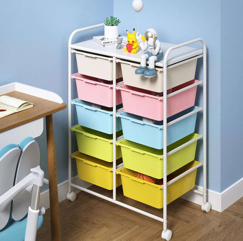 10 Drawers Rolling Storage Cart, Plastic Drawer Cart with Metal Frame, Multipurpose Art Craft Car...