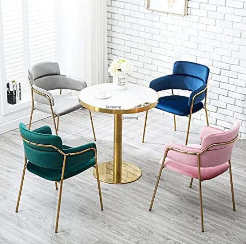 Nordic Dining Chair Lounge Chair Single Metal Fabric Restaurant Dining Chair Designer Cafe Dressi...