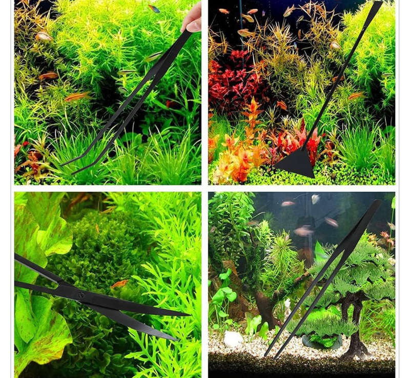 MHome Aquarium Scissor 4 in 1 Stainless Steel Aquatic Plants Aquascaping Tools Set Black