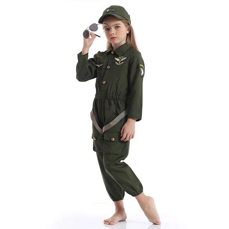 Kids Air Force Fighter Costume Children Pilot Jumpsuit Carnival Party Cosplay Roleplay Costumes D...