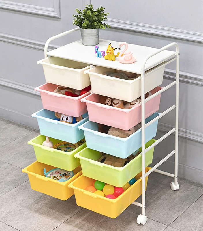 10 Drawers Rolling Storage Cart, Plastic Drawer Cart with Metal Frame, Multipurpose Art Craft Car...