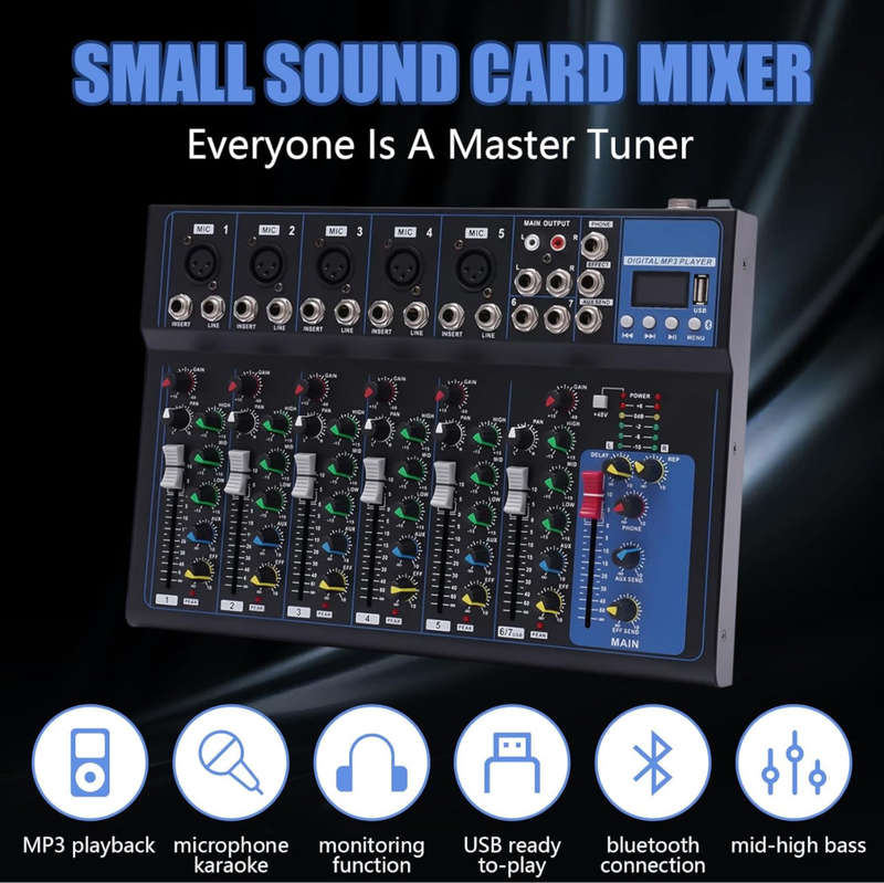 Lexuco 7 Channel Mixer with Bluetooth and USB Mixer