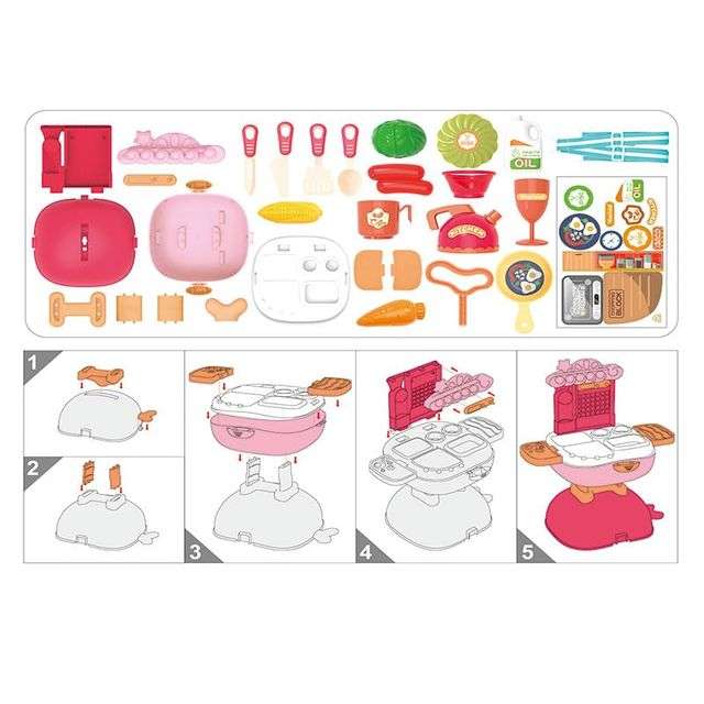 3-in-1 Foldable Kitchen Role Play Set for Girls  30-Piece Pretend Cooking Toy with Portable Wh...