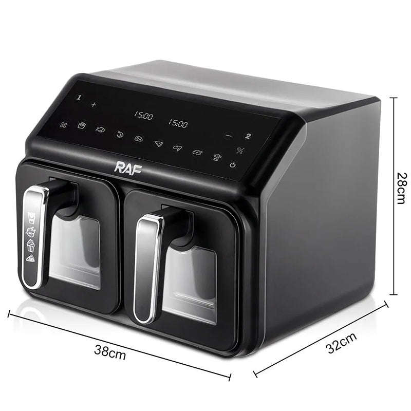 RAF Two Pan Digital Air Fryer 2200W Power 9 Programs Professional Air Fryer Black Color