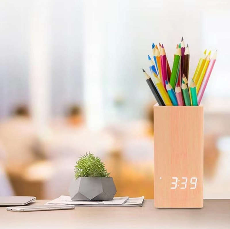 MTech Pen Holder Clock LED Electronic Clock Desktop Pen Holder Student Stationery.