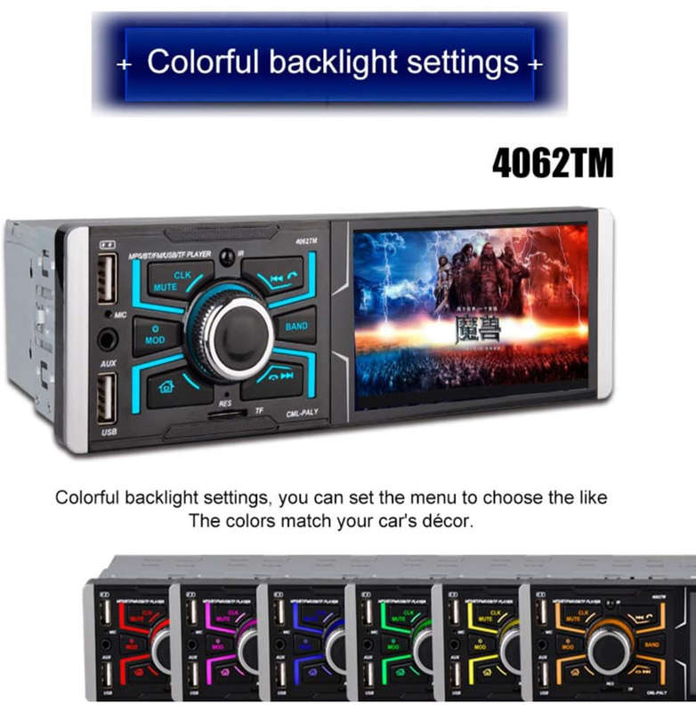 Car Stereo With Bluetooth With 4.1 Inch Touch Screen 7-color Button Light MP5 MP4 Card Host Playe...